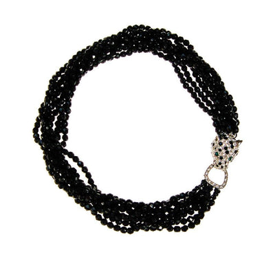 Kenneth Lane  Vintage Panther Collection Black Jet Torsade Necklace by Kenneth Jay Lane - Vintage Meet Modern Vintage Jewelry - Chicago, Illinois - #oldhollywoodglamour #vintagemeetmodern #designervintage #jewelrybox #antiquejewelry #vintagejewelry