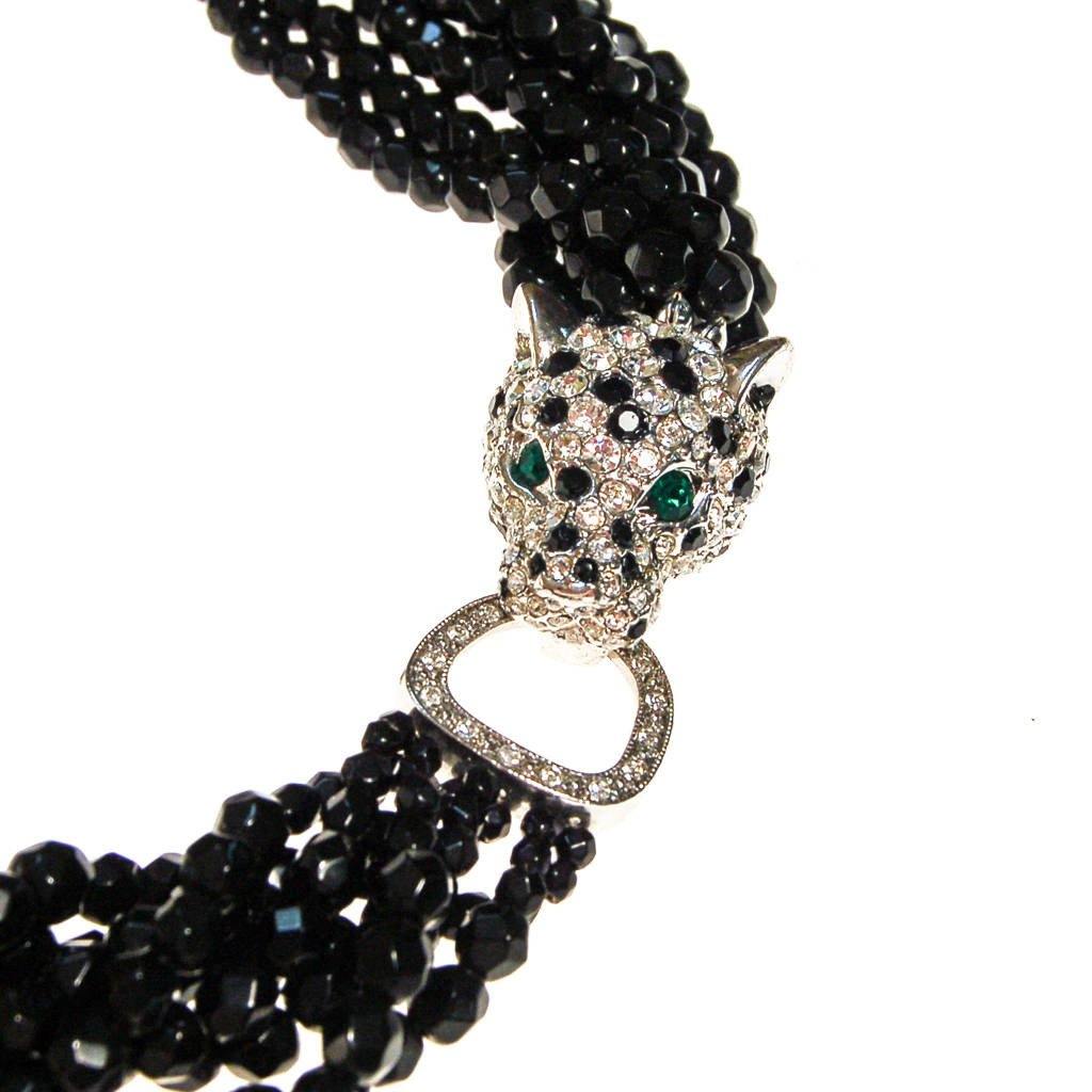 Kenneth Lane  Vintage Panther Collection Black Jet Torsade Necklace by Kenneth Jay Lane - Vintage Meet Modern Vintage Jewelry - Chicago, Illinois - #oldhollywoodglamour #vintagemeetmodern #designervintage #jewelrybox #antiquejewelry #vintagejewelry
