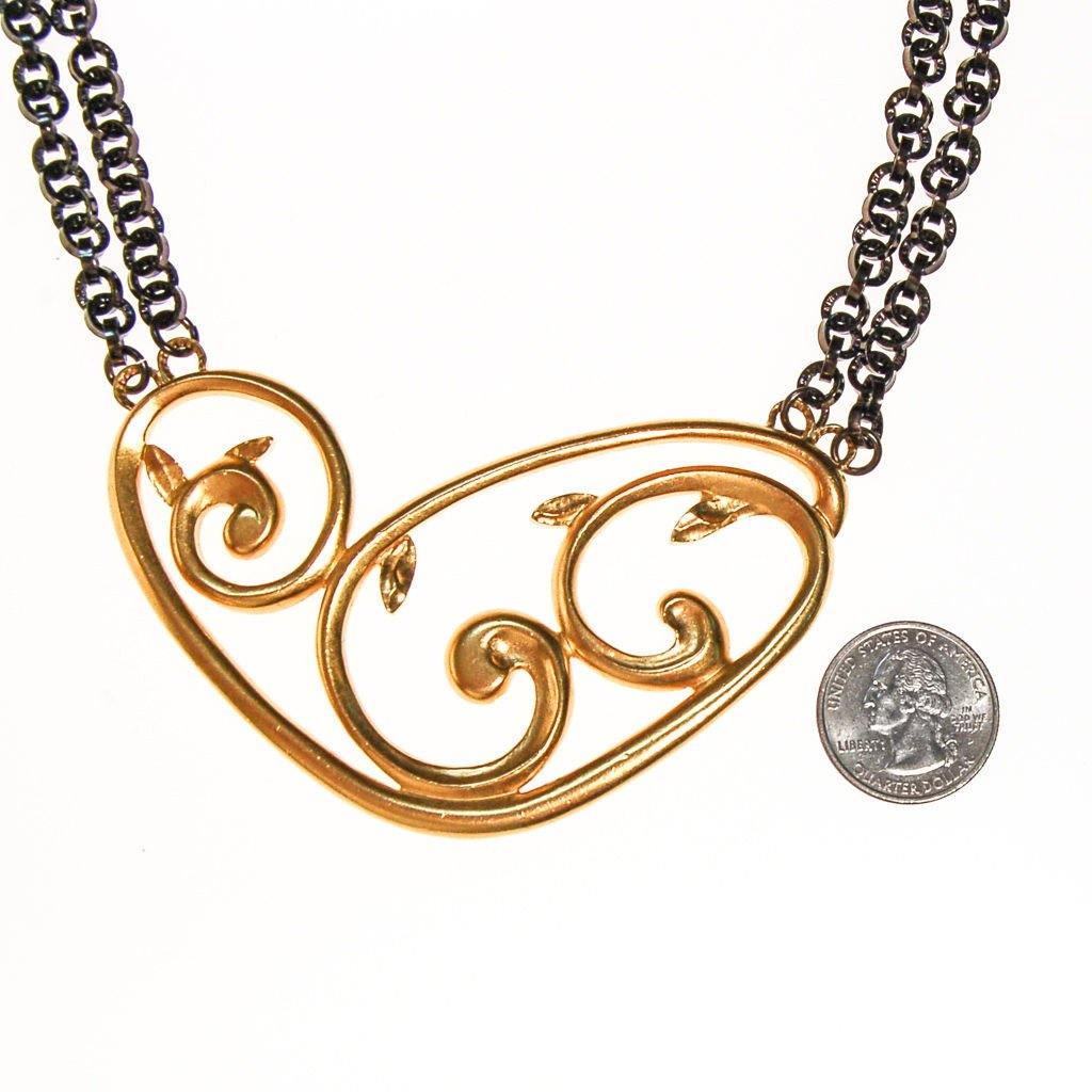 Rare Yves Saint Laurent Gold and Gunmetal Modernist Statement Necklace, Signed Number by Yves Saint Laurent - Vintage Meet Modern Vintage Jewelry - Chicago, Illinois - #oldhollywoodglamour #vintagemeetmodern #designervintage #jewelrybox #antiquejewelry #vintagejewelry