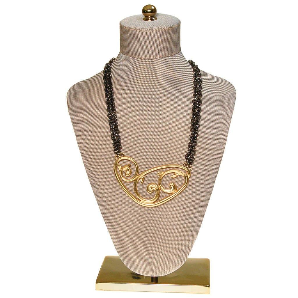 Rare Yves Saint Laurent Gold and Gunmetal Modernist Statement Necklace, Signed Number by Yves Saint Laurent - Vintage Meet Modern Vintage Jewelry - Chicago, Illinois - #oldhollywoodglamour #vintagemeetmodern #designervintage #jewelrybox #antiquejewelry #vintagejewelry