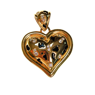 Alana Stewart Gold Puffy Heart Necklace Pendant, Leopard Print and Rhinestones, Reversible by Alana Stewart - Vintage Meet Modern Vintage Jewelry - Chicago, Illinois - #oldhollywoodglamour #vintagemeetmodern #designervintage #jewelrybox #antiquejewelry #vintagejewelry