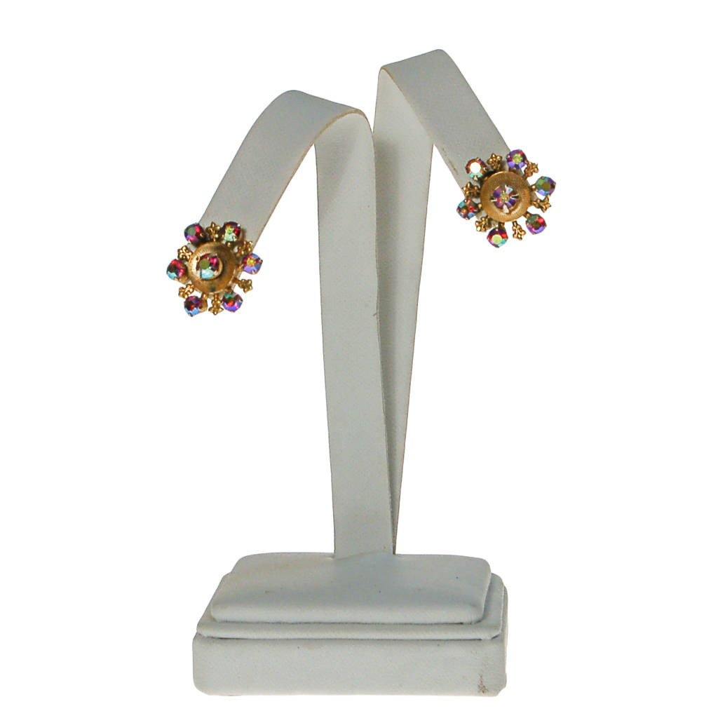 Red Aurora Borealis Rhinestone Earrings, Iridescent, Rainbow, Sparkly, Petite, Small by Aurora Borealis - Vintage Meet Modern Vintage Jewelry - Chicago, Illinois - #oldhollywoodglamour #vintagemeetmodern #designervintage #jewelrybox #antiquejewelry #vintagejewelry