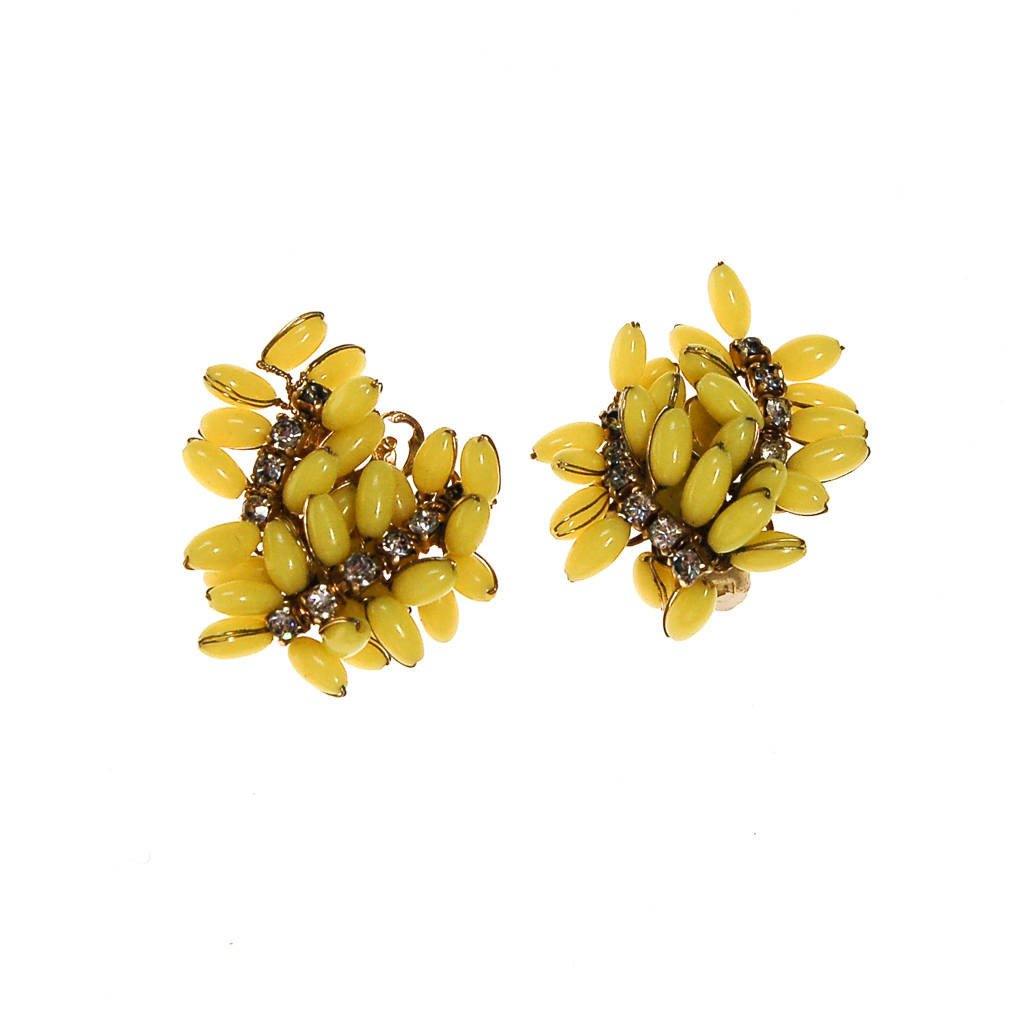 Yellow and Rhinestone Earrings, Ear Crawler by unsigned - Vintage Meet Modern Vintage Jewelry - Chicago, Illinois - #oldhollywoodglamour #vintagemeetmodern #designervintage #jewelrybox #antiquejewelry #vintagejewelry