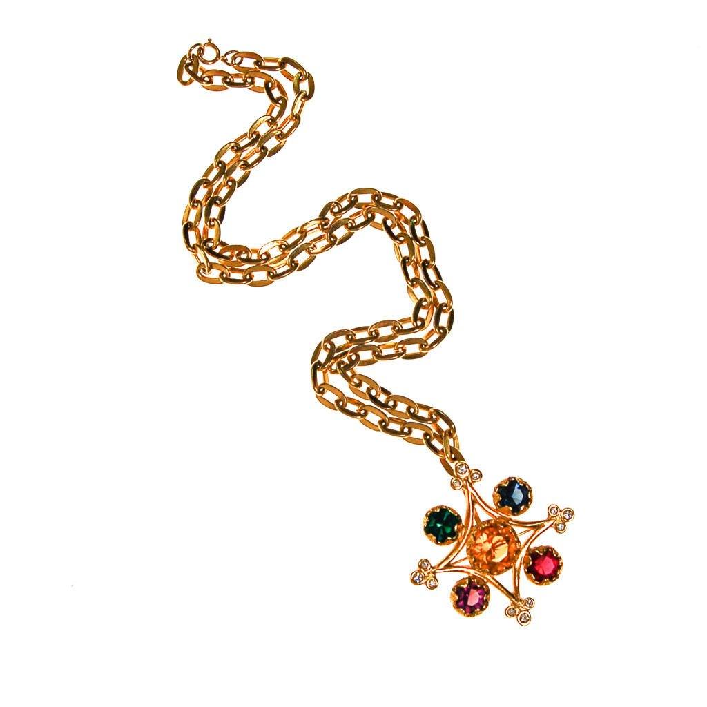 YSL Colorful Crystal Cross Statement Necklace