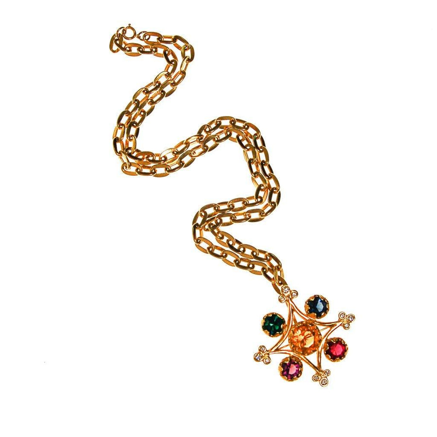 YSL Colorful Crystal Cross Statement Necklace by Yves Saint Laurent - Vintage Meet Modern Vintage Jewelry - Chicago, Illinois - #oldhollywoodglamour #vintagemeetmodern #designervintage #jewelrybox #antiquejewelry #vintagejewelry