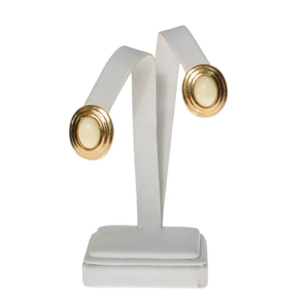 Christian Dior Earrings Gold with Cream Lucite Centers by Christian Dior - Vintage Meet Modern Vintage Jewelry - Chicago, Illinois - #oldhollywoodglamour #vintagemeetmodern #designervintage #jewelrybox #antiquejewelry #vintagejewelry