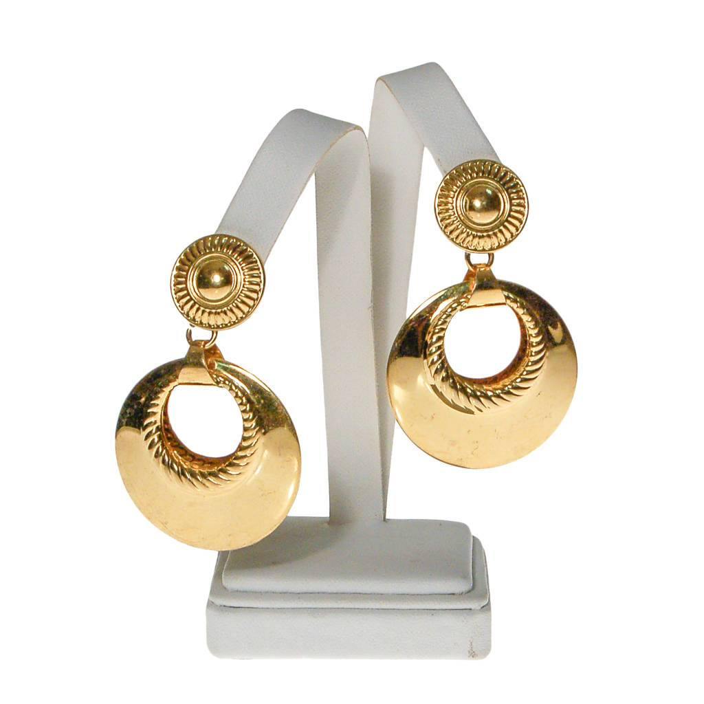 Monet Gold Tone Door Knocker Earrings by Monet - Vintage Meet Modern Vintage Jewelry - Chicago, Illinois - #oldhollywoodglamour #vintagemeetmodern #designervintage #jewelrybox #antiquejewelry #vintagejewelry
