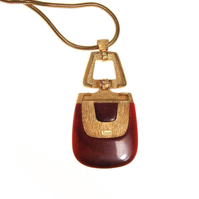 Crown Trifari Modernist Pendant Necklace with Red Lucite by Crown Trifari - Vintage Meet Modern Vintage Jewelry - Chicago, Illinois - #oldhollywoodglamour #vintagemeetmodern #designervintage #jewelrybox #antiquejewelry #vintagejewelry
