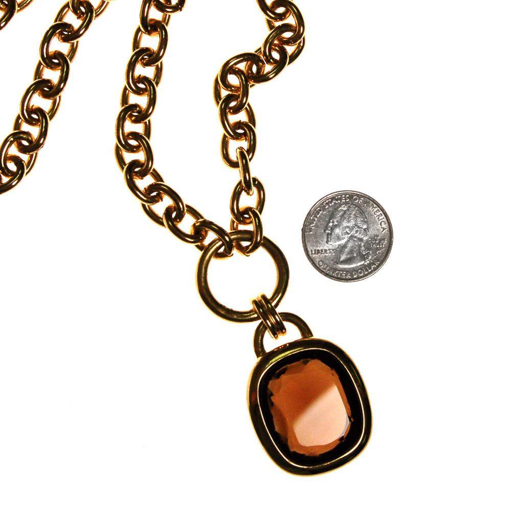 Joan Rivers Gold Chain Necklace with Smokey Topaz Pendant by Joan Rivers - Vintage Meet Modern Vintage Jewelry - Chicago, Illinois - #oldhollywoodglamour #vintagemeetmodern #designervintage #jewelrybox #antiquejewelry #vintagejewelry
