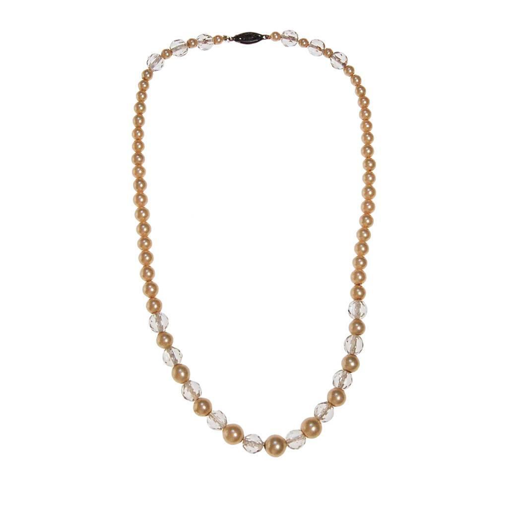 Art Deco Era Faux Pearl and Faceted Crystal Beaded Necklace