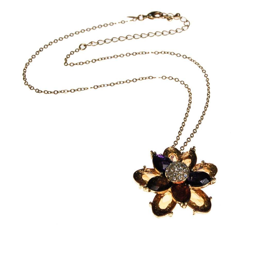 Avon Colorful Crystal Flower Pendant, Blue, Citrine, Olive, Gold, Rhinestones by Avon - Vintage Meet Modern Vintage Jewelry - Chicago, Illinois - #oldhollywoodglamour #vintagemeetmodern #designervintage #jewelrybox #antiquejewelry #vintagejewelry