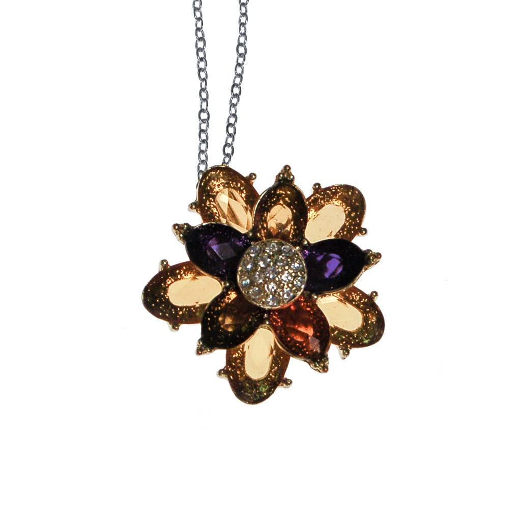 Avon Colorful Crystal Flower Pendant, Blue, Citrine, Olive, Gold, Rhinestones by Avon - Vintage Meet Modern Vintage Jewelry - Chicago, Illinois - #oldhollywoodglamour #vintagemeetmodern #designervintage #jewelrybox #antiquejewelry #vintagejewelry