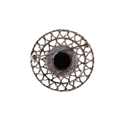 Sarah Coventry Silver Brooch with Black Lucite Center, Round Shape by Sarah Coventry - Vintage Meet Modern Vintage Jewelry - Chicago, Illinois - #oldhollywoodglamour #vintagemeetmodern #designervintage #jewelrybox #antiquejewelry #vintagejewelry