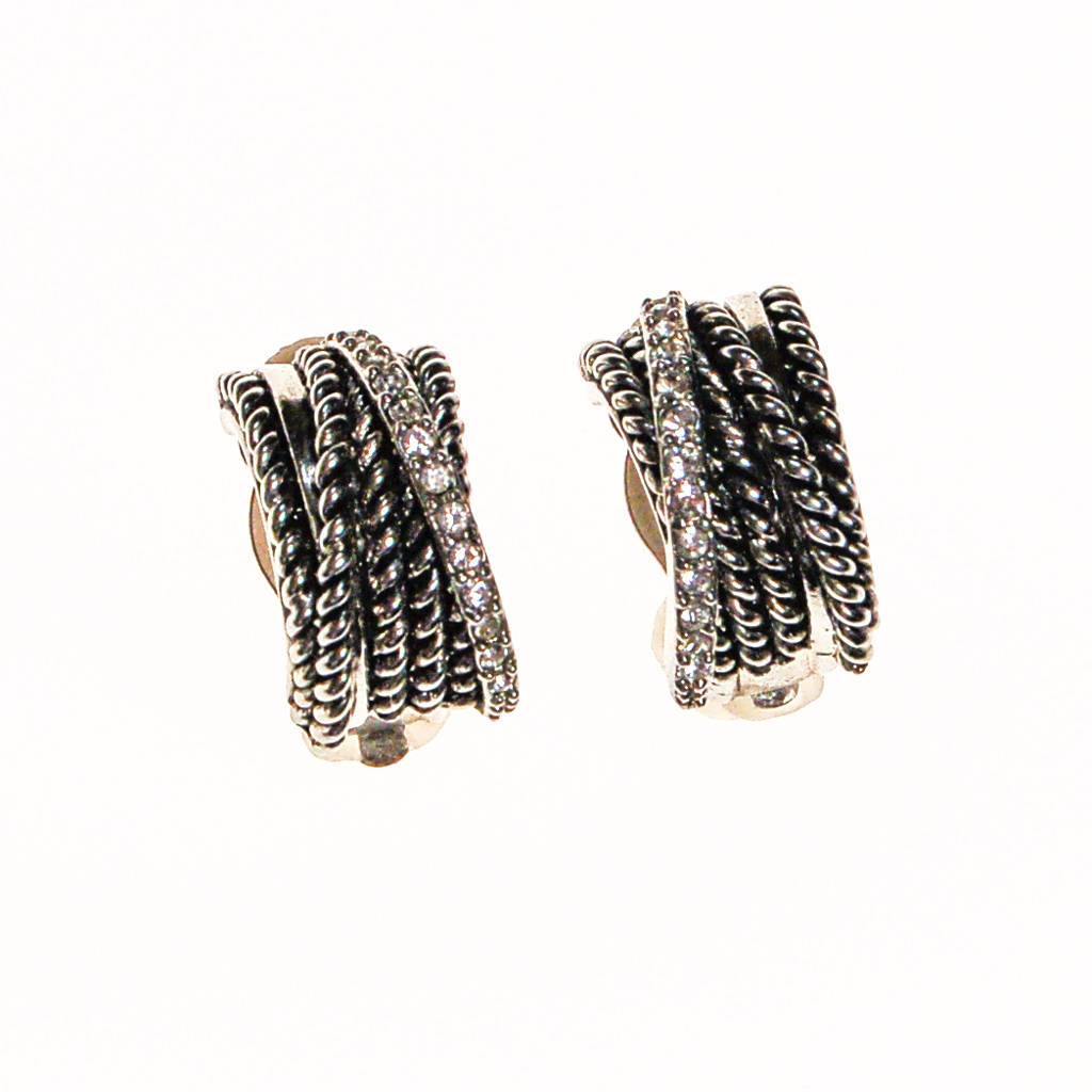 Silver Cable Style Hoops with Cubic Zirconia Accents