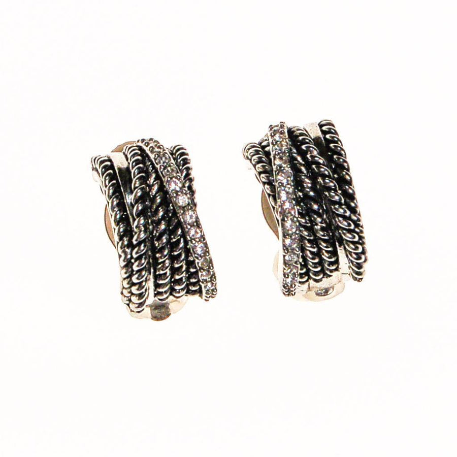 Silver Cable Style Hoops with Cubic Zirconia Accents by 1980s - Vintage Meet Modern Vintage Jewelry - Chicago, Illinois - #oldhollywoodglamour #vintagemeetmodern #designervintage #jewelrybox #antiquejewelry #vintagejewelry