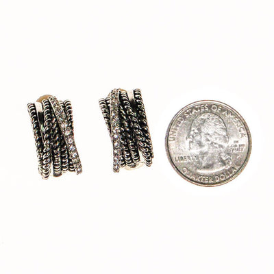 Silver Cable Style Hoops with Cubic Zirconia Accents by 1980s - Vintage Meet Modern Vintage Jewelry - Chicago, Illinois - #oldhollywoodglamour #vintagemeetmodern #designervintage #jewelrybox #antiquejewelry #vintagejewelry