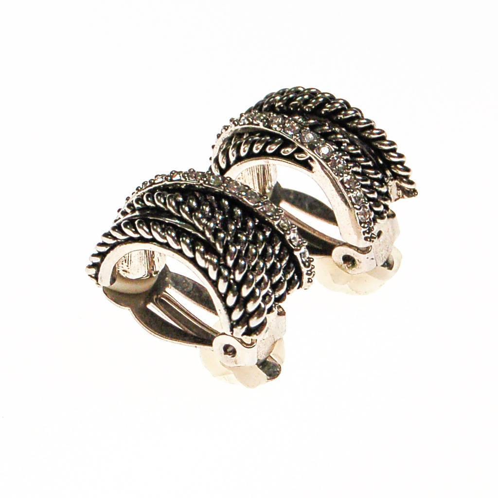 Silver Cable Style Hoops with Cubic Zirconia Accents by 1980s - Vintage Meet Modern Vintage Jewelry - Chicago, Illinois - #oldhollywoodglamour #vintagemeetmodern #designervintage #jewelrybox #antiquejewelry #vintagejewelry