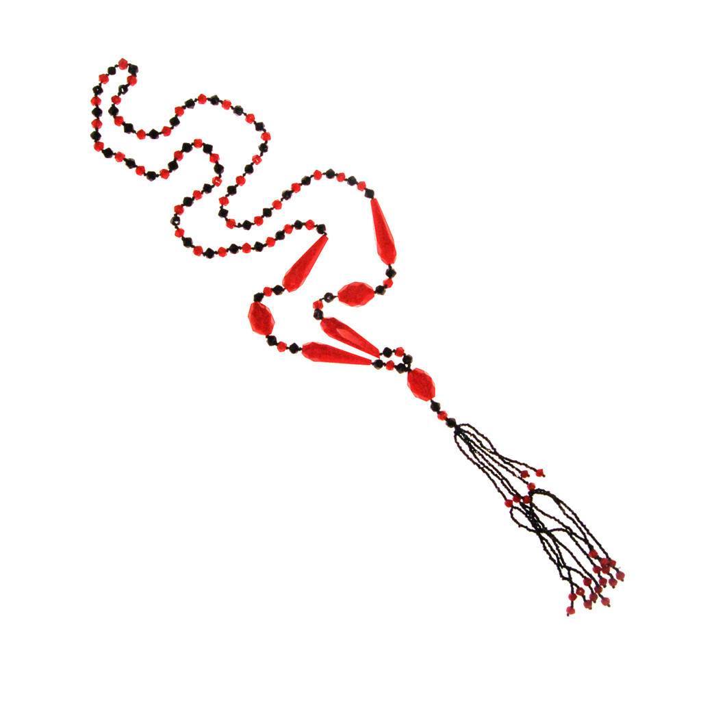 Art Deco Black and Red Beaded Tassel Necklace by Art Deco - Vintage Meet Modern Vintage Jewelry - Chicago, Illinois - #oldhollywoodglamour #vintagemeetmodern #designervintage #jewelrybox #antiquejewelry #vintagejewelry