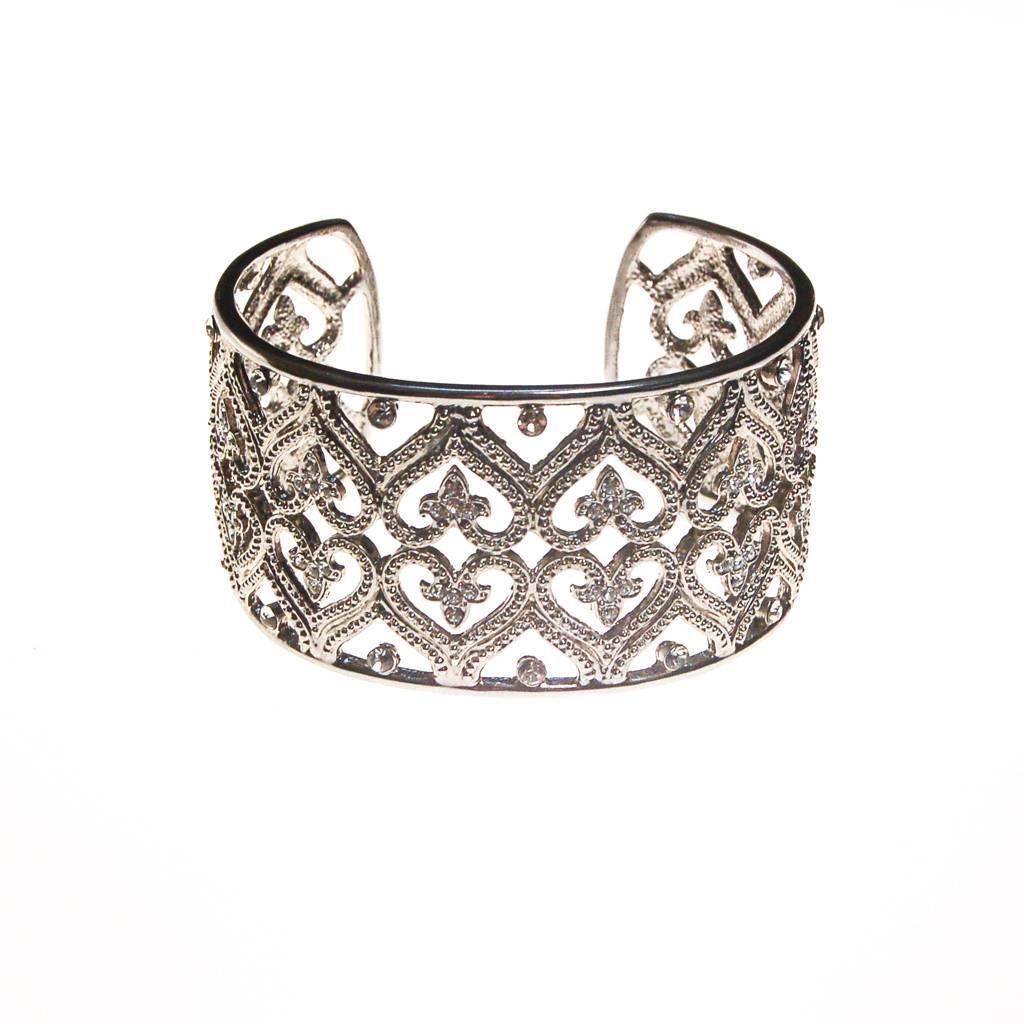 Wide Silver Filigree Cuff with Cubic Zirconias