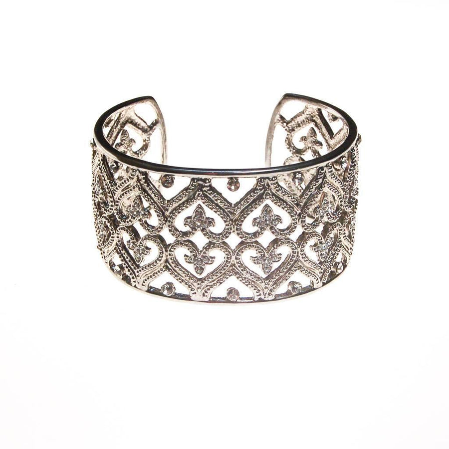 Wide Silver Filigree Cuff with Cubic Zirconias by 1980s - Vintage Meet Modern Vintage Jewelry - Chicago, Illinois - #oldhollywoodglamour #vintagemeetmodern #designervintage #jewelrybox #antiquejewelry #vintagejewelry