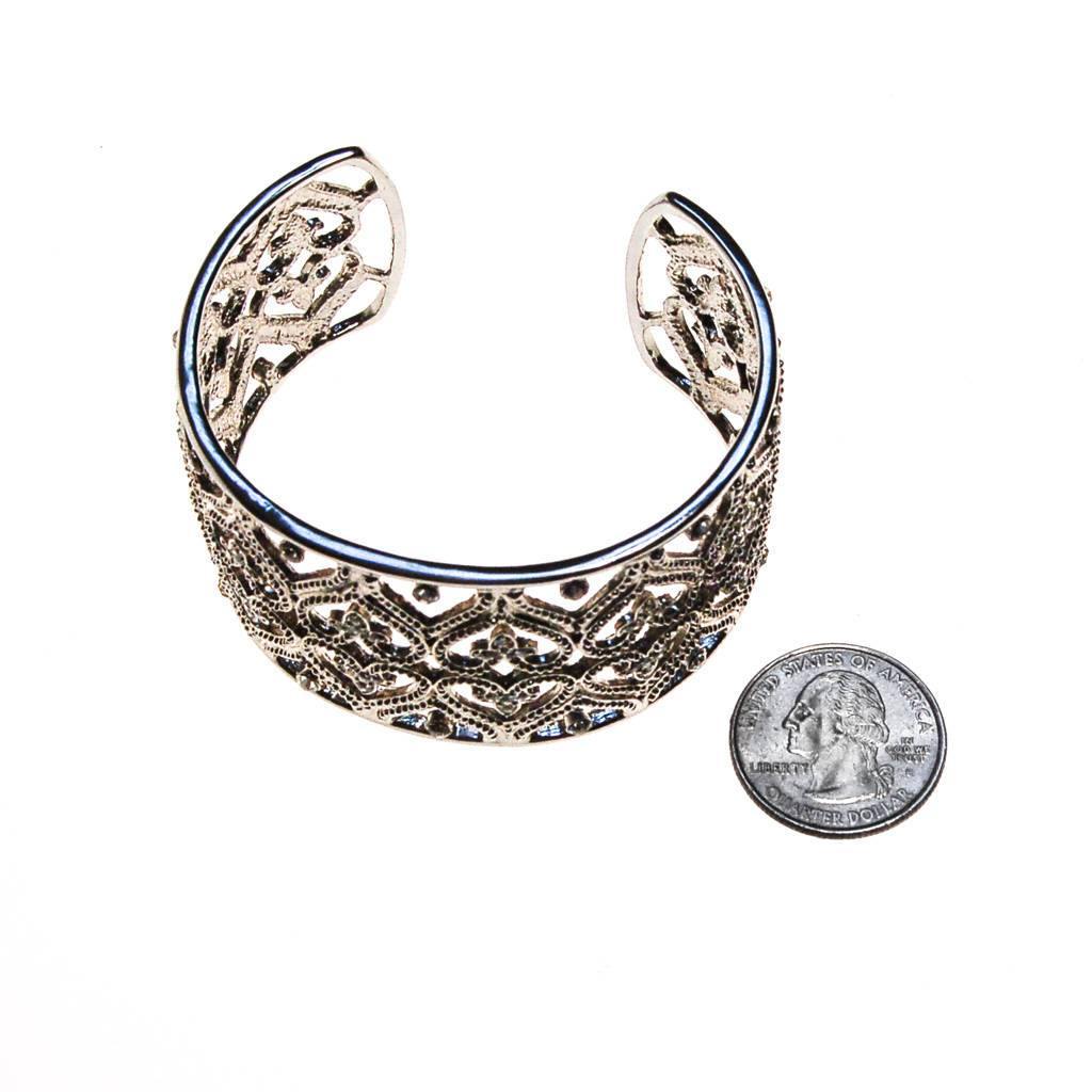 Wide Silver Filigree Cuff with Cubic Zirconias by 1980s - Vintage Meet Modern Vintage Jewelry - Chicago, Illinois - #oldhollywoodglamour #vintagemeetmodern #designervintage #jewelrybox #antiquejewelry #vintagejewelry