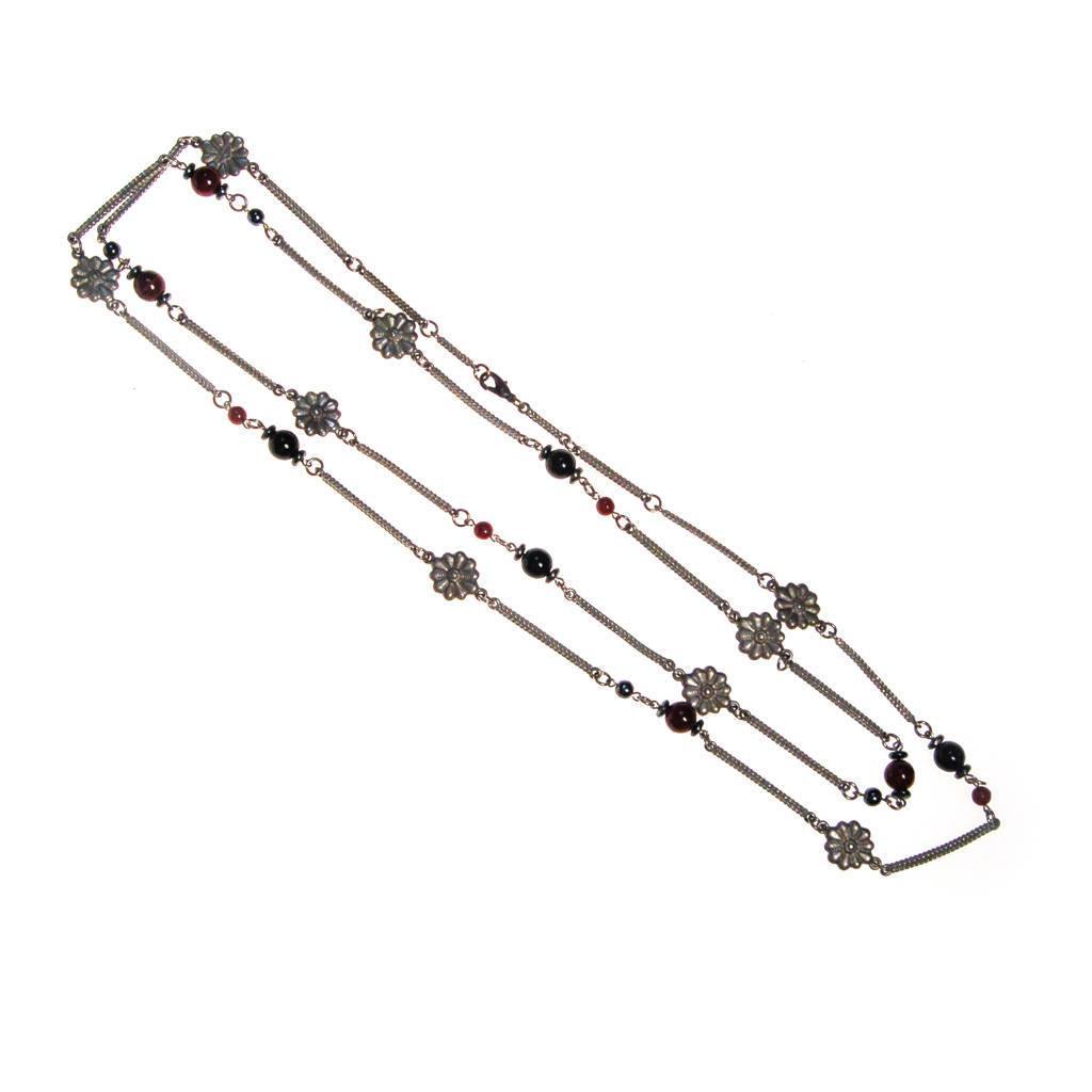 Ben Amun Silver and Burgundy Bead Necklace by Ben Amun - Vintage Meet Modern Vintage Jewelry - Chicago, Illinois - #oldhollywoodglamour #vintagemeetmodern #designervintage #jewelrybox #antiquejewelry #vintagejewelry