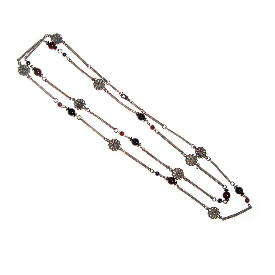 Ben Amun Silver and Burgundy Bead Necklace by Ben Amun - Vintage Meet Modern Vintage Jewelry - Chicago, Illinois - #oldhollywoodglamour #vintagemeetmodern #designervintage #jewelrybox #antiquejewelry #vintagejewelry