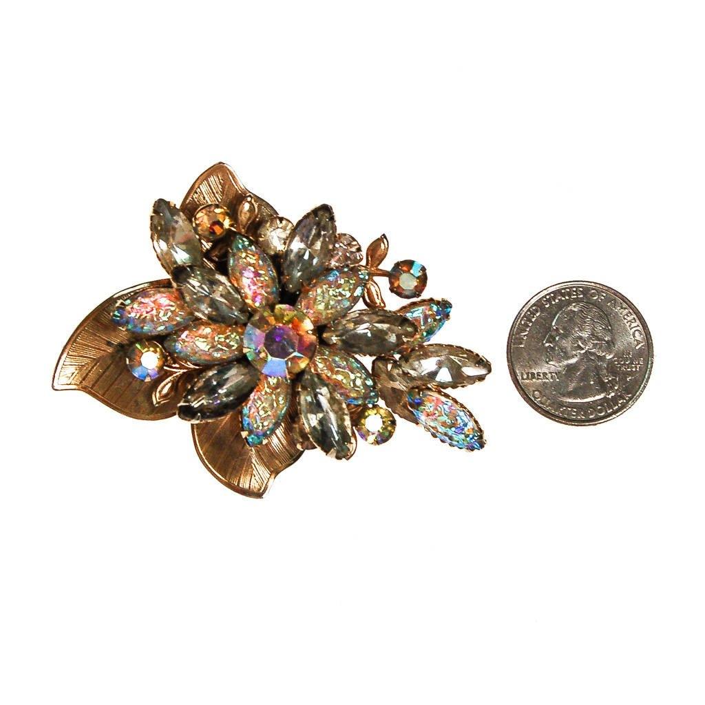 Sparkling Jude Lee Aurora Borealis Rhinestone Flower Brooch by Jude Lee Aurora Borealis - Vintage Meet Modern Vintage Jewelry - Chicago, Illinois - #oldhollywoodglamour #vintagemeetmodern #designervintage #jewelrybox #antiquejewelry #vintagejewelry