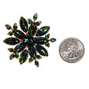 Green Blue Bi Color Rhinestone Round Rhinestone Floral Brooch, Peacock Colors by Unsigned Beauty - Vintage Meet Modern Vintage Jewelry - Chicago, Illinois - #oldhollywoodglamour #vintagemeetmodern #designervintage #jewelrybox #antiquejewelry #vintagejewelry
