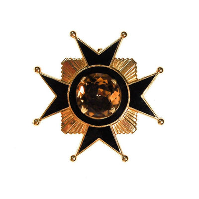 Accessocraft NYC Black, Gold, Citrine Rhinestone Maltese Cross Brooch, Pendant by Accessocraft NYC - Vintage Meet Modern Vintage Jewelry - Chicago, Illinois - #oldhollywoodglamour #vintagemeetmodern #designervintage #jewelrybox #antiquejewelry #vintagejewelry