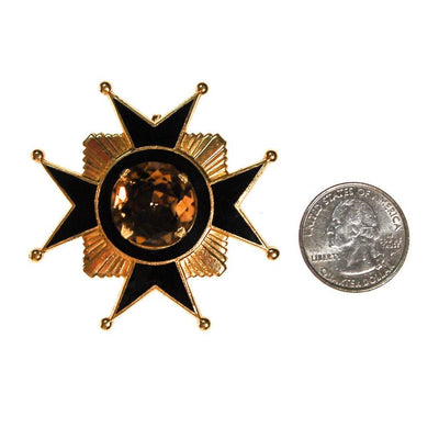 Accessocraft NYC Black, Gold, Citrine Rhinestone Maltese Cross Brooch, Pendant by Accessocraft NYC - Vintage Meet Modern Vintage Jewelry - Chicago, Illinois - #oldhollywoodglamour #vintagemeetmodern #designervintage #jewelrybox #antiquejewelry #vintagejewelry