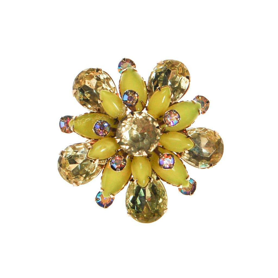 Yellow Rhinestone Brooch, Pin, Round Shape by Unsigned Beauty - Vintage Meet Modern Vintage Jewelry - Chicago, Illinois - #oldhollywoodglamour #vintagemeetmodern #designervintage #jewelrybox #antiquejewelry #vintagejewelry