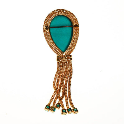 Made in Germany Turquoise Cabochon Brooch with Tassels by Made in West Germany - Vintage Meet Modern Vintage Jewelry - Chicago, Illinois - #oldhollywoodglamour #vintagemeetmodern #designervintage #jewelrybox #antiquejewelry #vintagejewelry