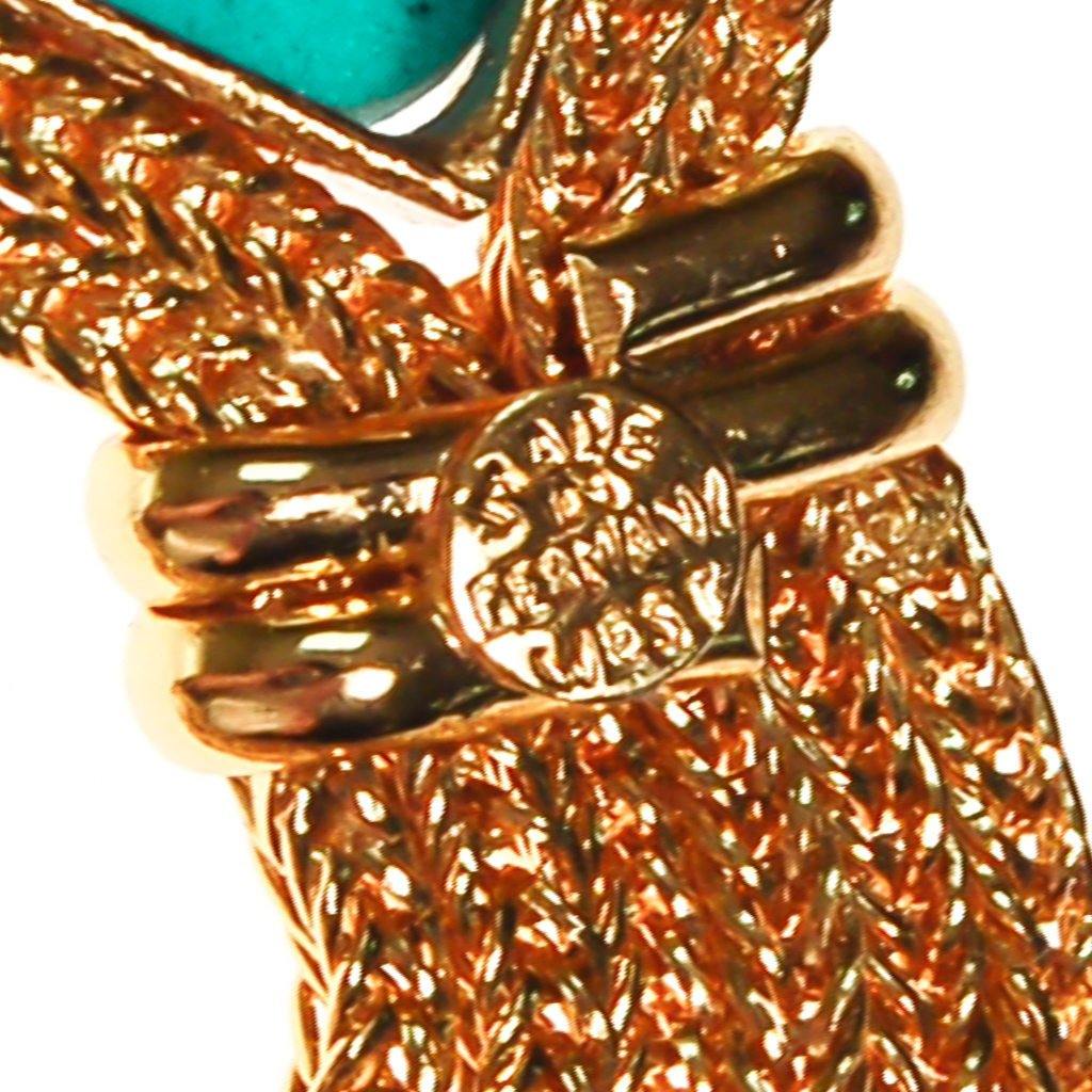 Made in Germany Turquoise Cabochon Brooch with Tassels by Made in West Germany - Vintage Meet Modern Vintage Jewelry - Chicago, Illinois - #oldhollywoodglamour #vintagemeetmodern #designervintage #jewelrybox #antiquejewelry #vintagejewelry