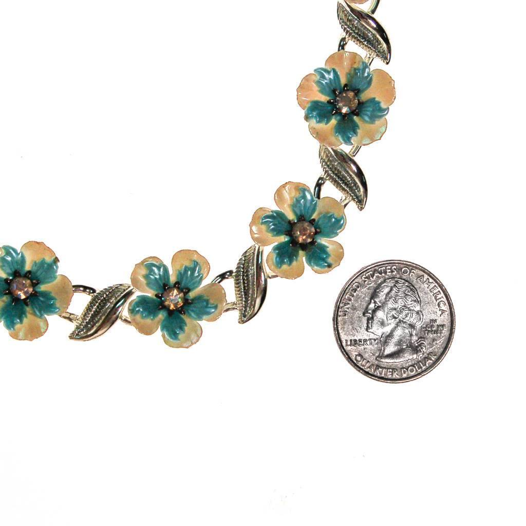 Coro White and Blue Flower with Rhinestones Necklace by Coro - Vintage Meet Modern Vintage Jewelry - Chicago, Illinois - #oldhollywoodglamour #vintagemeetmodern #designervintage #jewelrybox #antiquejewelry #vintagejewelry