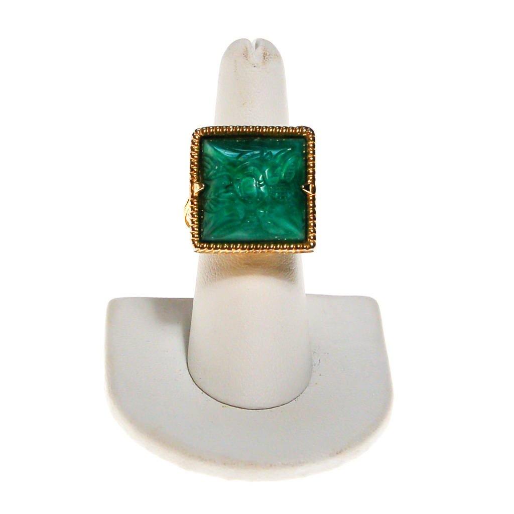 Carved Faux Jade Statement Ring, Gold Tone, Braided Band by unsigned - Vintage Meet Modern Vintage Jewelry - Chicago, Illinois - #oldhollywoodglamour #vintagemeetmodern #designervintage #jewelrybox #antiquejewelry #vintagejewelry