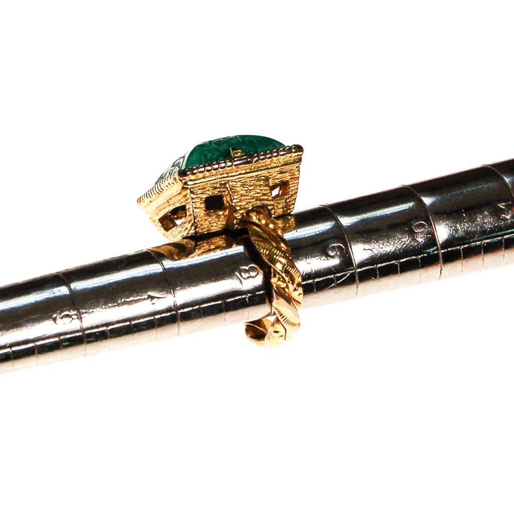 Carved Faux Jade Statement Ring, Gold Tone, Braided Band by unsigned - Vintage Meet Modern Vintage Jewelry - Chicago, Illinois - #oldhollywoodglamour #vintagemeetmodern #designervintage #jewelrybox #antiquejewelry #vintagejewelry