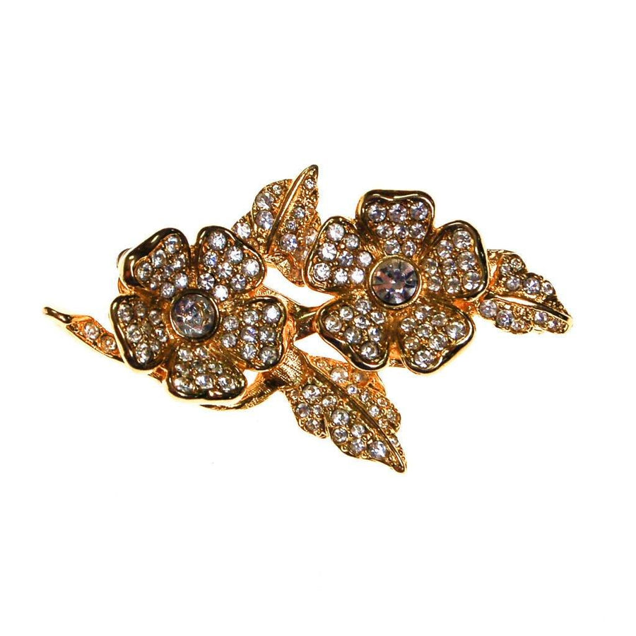 Joan Rivers Gold Flower Brooch with Rhinestones and Clip Earrings by Joan Rivers - Vintage Meet Modern Vintage Jewelry - Chicago, Illinois - #oldhollywoodglamour #vintagemeetmodern #designervintage #jewelrybox #antiquejewelry #vintagejewelry