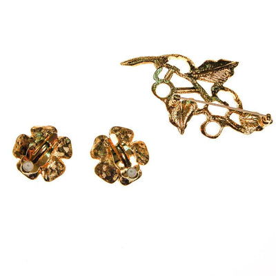 Joan Rivers Gold Flower Brooch with Rhinestones and Clip Earrings by Joan Rivers - Vintage Meet Modern Vintage Jewelry - Chicago, Illinois - #oldhollywoodglamour #vintagemeetmodern #designervintage #jewelrybox #antiquejewelry #vintagejewelry