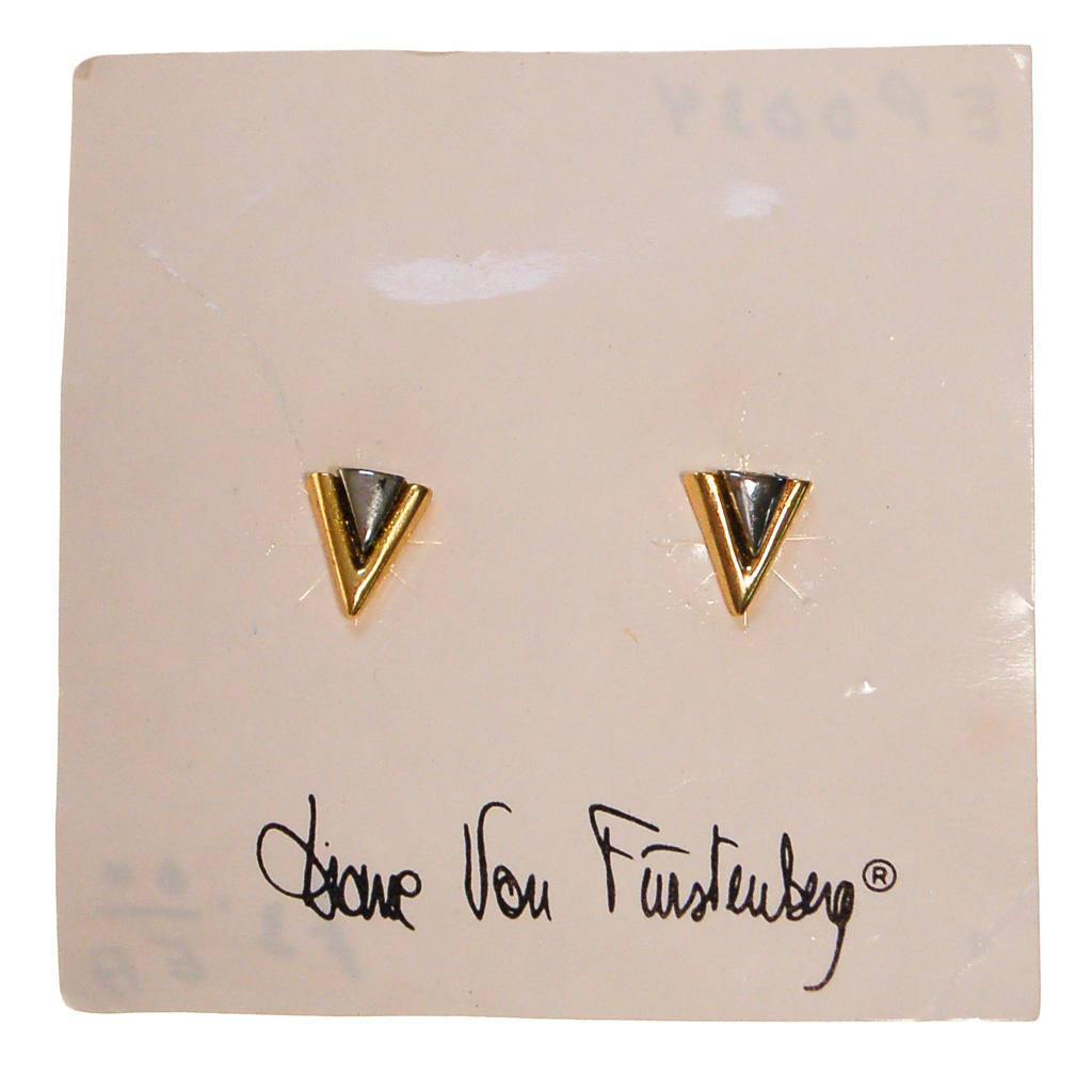 Diane von Furstenberg Gold and Silver Triangle Earring by Diane von Furstenberg - Vintage Meet Modern Vintage Jewelry - Chicago, Illinois - #oldhollywoodglamour #vintagemeetmodern #designervintage #jewelrybox #antiquejewelry #vintagejewelry