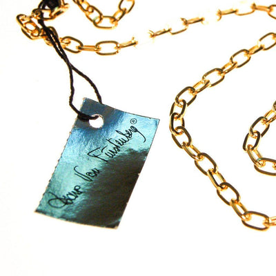 Diane von Furstenberg Coral Lucite and Gold Chain Lariat by Diane von Furstenberg - Vintage Meet Modern Vintage Jewelry - Chicago, Illinois - #oldhollywoodglamour #vintagemeetmodern #designervintage #jewelrybox #antiquejewelry #vintagejewelry