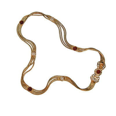 Christian Dior Gold Chain Belt with Carnelian and Pearl Cabochons by Christian Dior - Vintage Meet Modern Vintage Jewelry - Chicago, Illinois - #oldhollywoodglamour #vintagemeetmodern #designervintage #jewelrybox #antiquejewelry #vintagejewelry