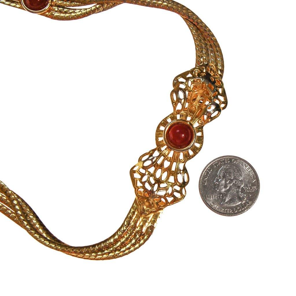 Christian Dior Gold Chain Belt with Carnelian and Pearl Cabochons by Christian Dior - Vintage Meet Modern Vintage Jewelry - Chicago, Illinois - #oldhollywoodglamour #vintagemeetmodern #designervintage #jewelrybox #antiquejewelry #vintagejewelry