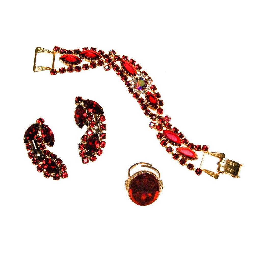 Vintage Red Rhinestone Bracelet by 1960s - Vintage Meet Modern Vintage Jewelry - Chicago, Illinois - #oldhollywoodglamour #vintagemeetmodern #designervintage #jewelrybox #antiquejewelry #vintagejewelry