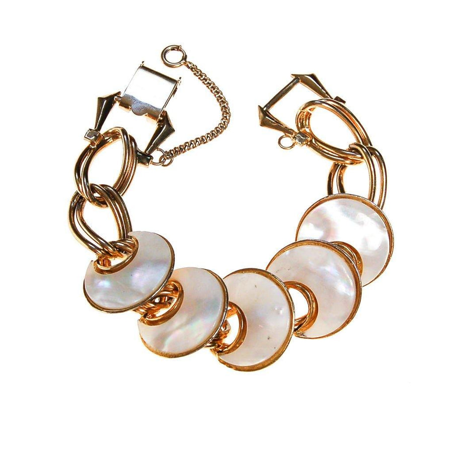 Mother of Pearl Disc and Gold Link Bracelet by Mother of Pearl - Vintage Meet Modern Vintage Jewelry - Chicago, Illinois - #oldhollywoodglamour #vintagemeetmodern #designervintage #jewelrybox #antiquejewelry #vintagejewelry