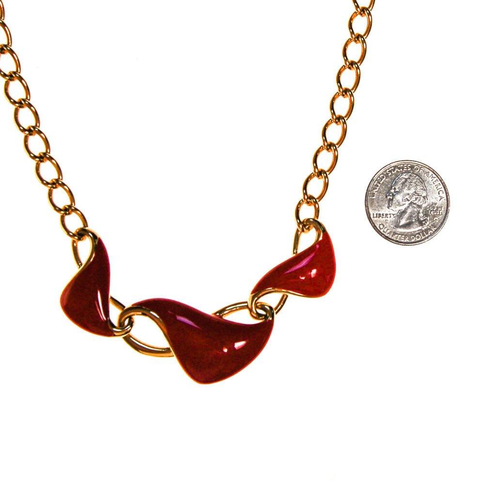 Monet Red Enamel and Gold Chain Link Necklace by Monet - Vintage Meet Modern Vintage Jewelry - Chicago, Illinois - #oldhollywoodglamour #vintagemeetmodern #designervintage #jewelrybox #antiquejewelry #vintagejewelry