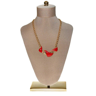 Monet Red Enamel and Gold Chain Link Necklace by Monet - Vintage Meet Modern Vintage Jewelry - Chicago, Illinois - #oldhollywoodglamour #vintagemeetmodern #designervintage #jewelrybox #antiquejewelry #vintagejewelry