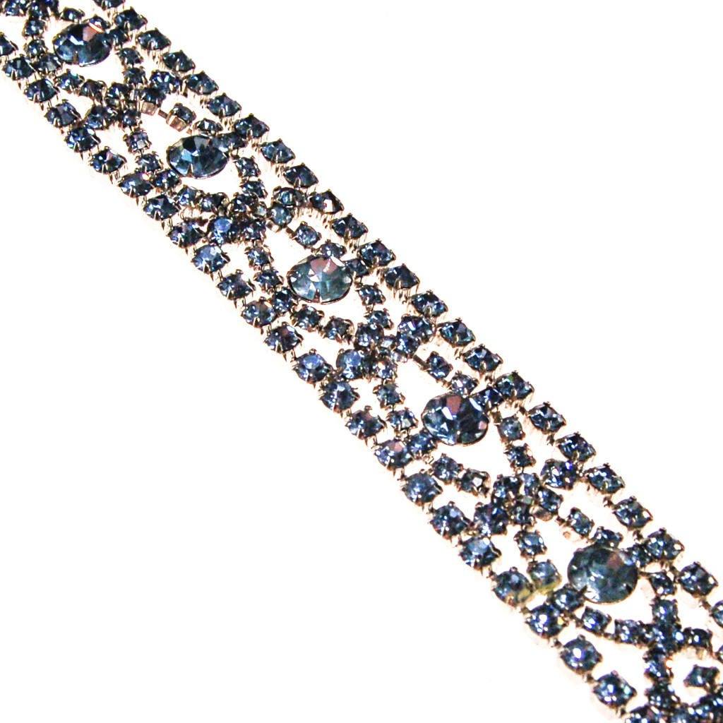 Art Deco Light Blue Rhinestone Bracelet, Silver Tone Setting by Art Deco - Vintage Meet Modern Vintage Jewelry - Chicago, Illinois - #oldhollywoodglamour #vintagemeetmodern #designervintage #jewelrybox #antiquejewelry #vintagejewelry