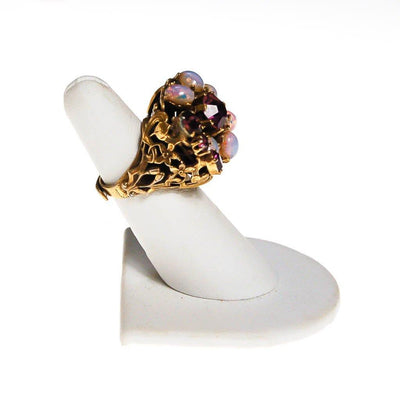 Opal Glass and Amethyst Rhinestone Statement Ring by 1960s - Vintage Meet Modern Vintage Jewelry - Chicago, Illinois - #oldhollywoodglamour #vintagemeetmodern #designervintage #jewelrybox #antiquejewelry #vintagejewelry