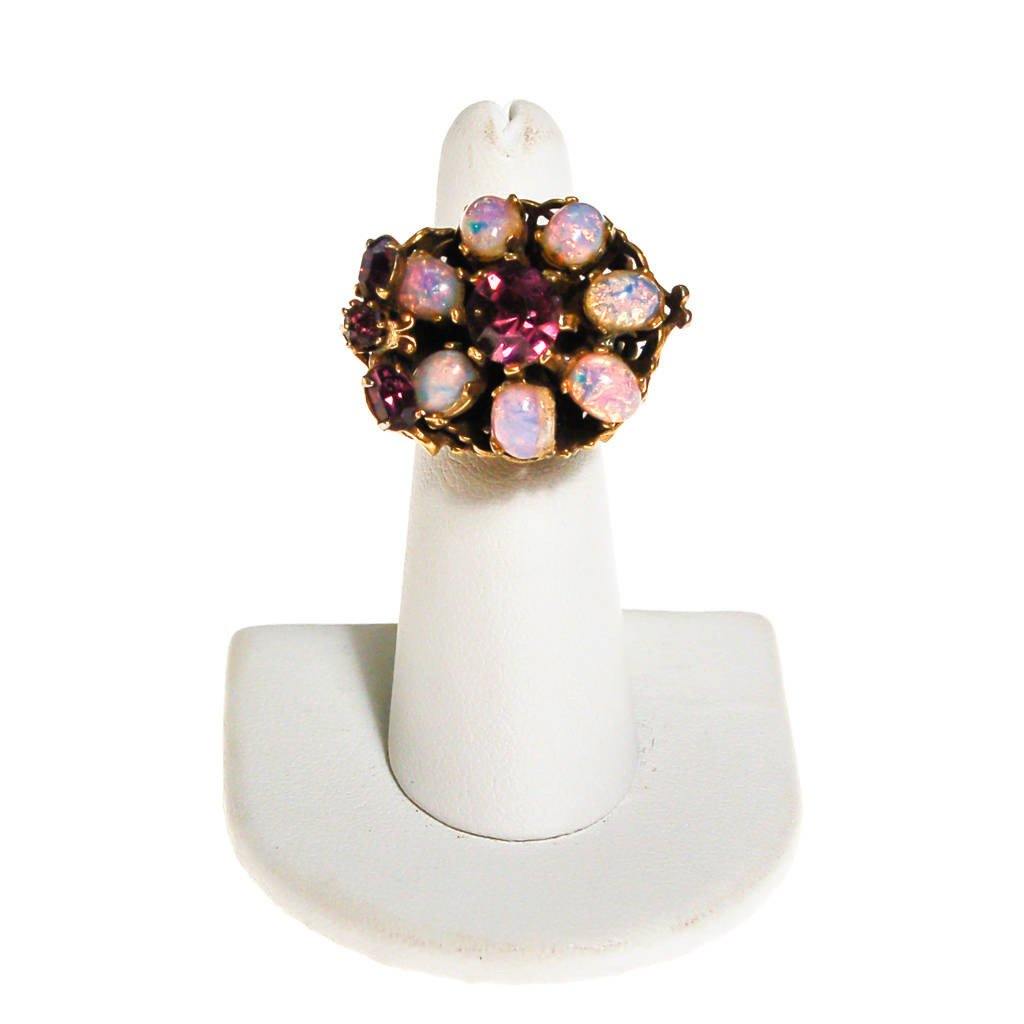 Opal Glass and Amethyst Rhinestone Statement Ring by 1960s - Vintage Meet Modern Vintage Jewelry - Chicago, Illinois - #oldhollywoodglamour #vintagemeetmodern #designervintage #jewelrybox #antiquejewelry #vintagejewelry